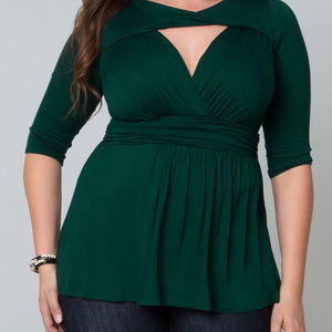 Kiyonna Green Top Blouse Plus Size 0X (Sz 10-12)